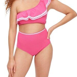 J. Crew One Shoulder High Waisted Rickrack Bikini in Sweet Briar Size Small NWT